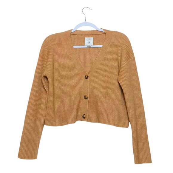 Billabong Cardigan Sweater Crop Ribbed Mustard Yellow Size SMALL - Picture 1 of 11